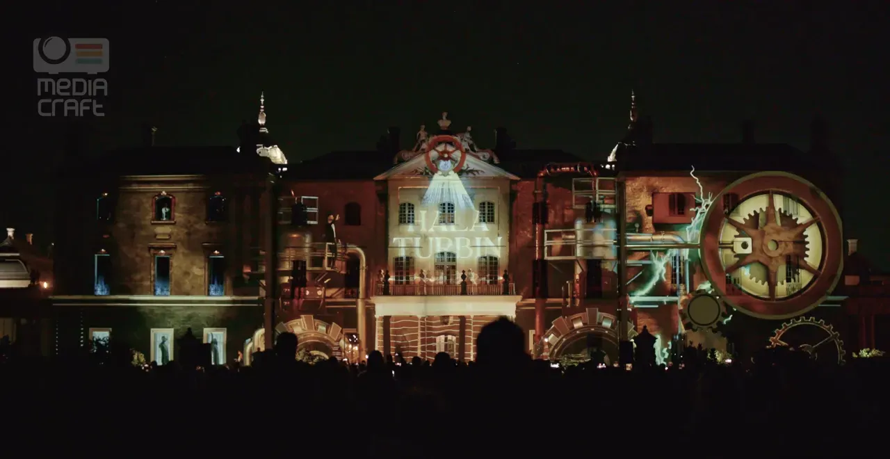 Steampunk factory animation on facade